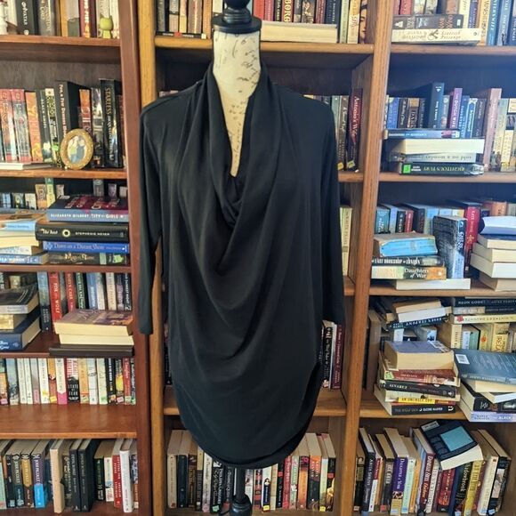 𝅺indigenous tie up bottom cowl neck draped long sleeve tunic dress sz m nwot blk - Picture 1 of 5